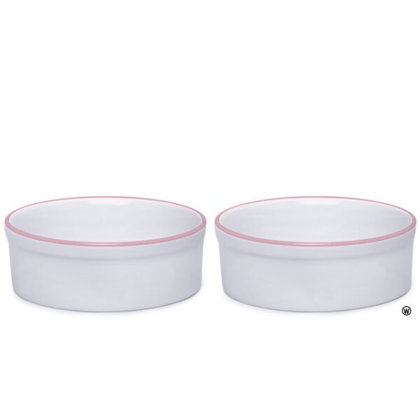 Kit Comedouro e Bebedouro de Porcelana 600ml Borda Rosa