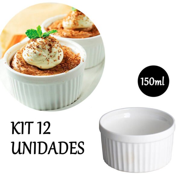 Kit 12 Ramekin de Porcelana Canelado 150ml