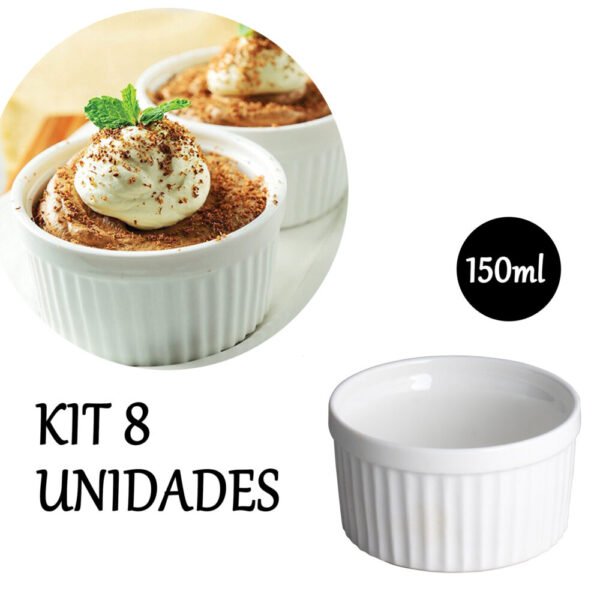 Kit 8 Ramekin de Porcelana Canelado 150ml