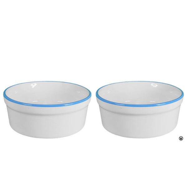 Kit Comedouro e Bebedouro de Porcelana 300ml Borda Azul