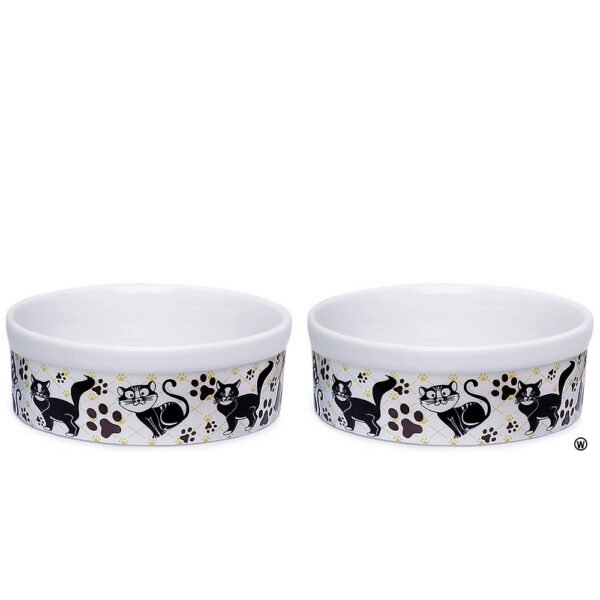 Kit Comedouro e Bebedouro de Porcelana 600ml Patinhas Gato