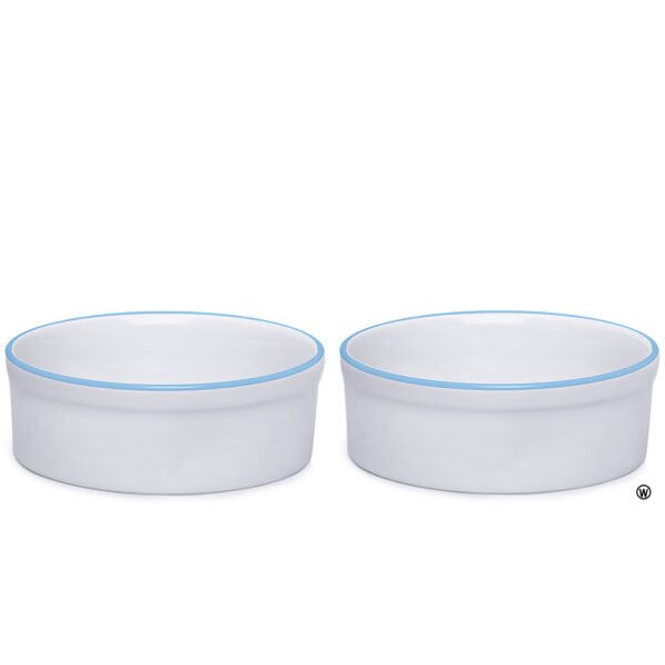 Kit Comedouro e Bebedouro de Porcelana 600ml Borda Azul