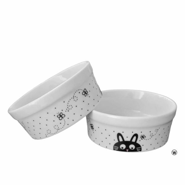 Kit Comedouro e Bebedouro de Porcelana 300ml Gato Poá
