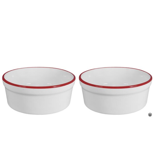 Kit Comedouro e Bebedouro de Porcelana 300ml Borda Vermelha