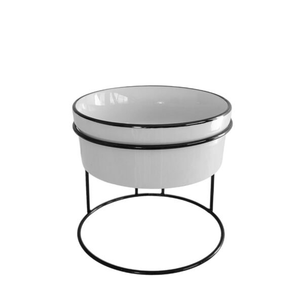 Comedouro Elevado Com Pote de Porcelana 300ml Borda Preta