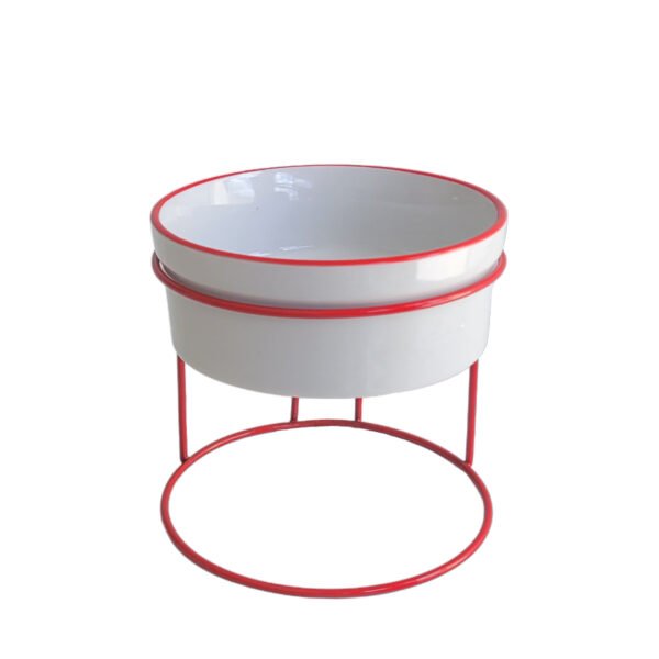 Comedouro Elevado Com Pote de Porcelana 300ml Armação Vermelha